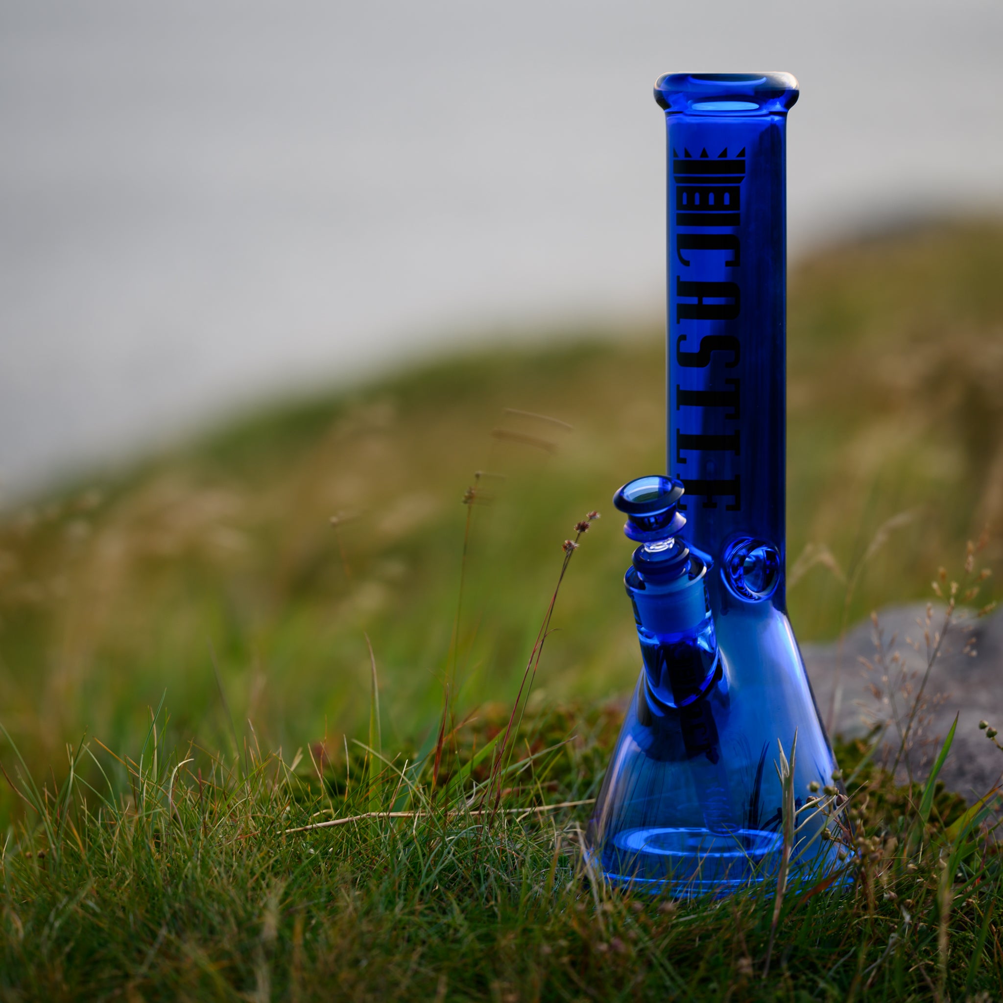 Blue Beaker Bong In Grass